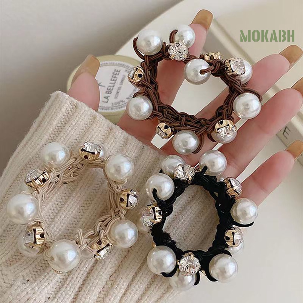 Dây Buộc Tóc Co Giãn Đính Ngọc Trai Giả Lấp Lánh Phong Cách Hàn Quốc