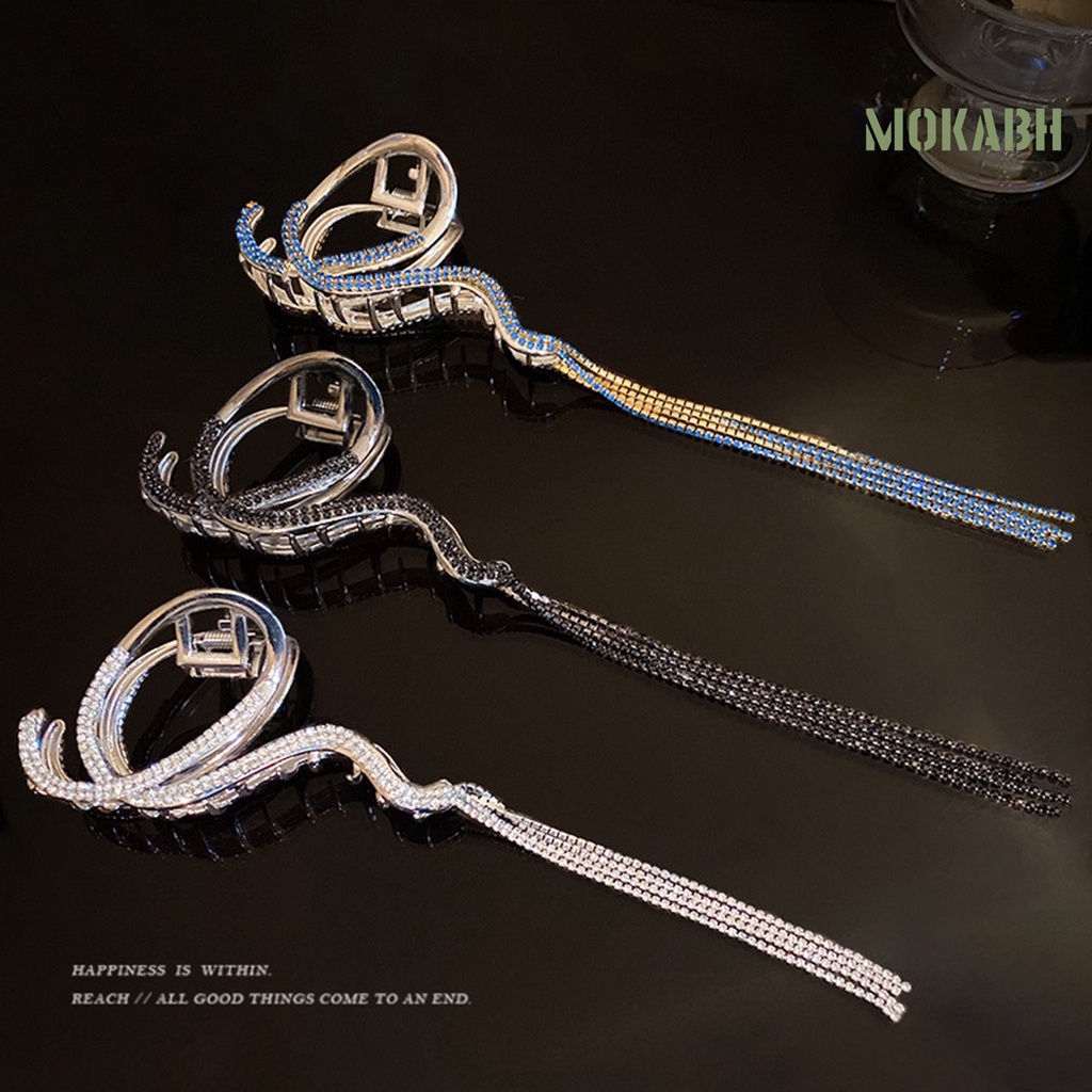 [Mok Abh] Kẹp Tóc Càng Cua Lớn Hình Học Đính Đá Phối Tua Rua Phong Cách Hàn Quốc Sang Trọng