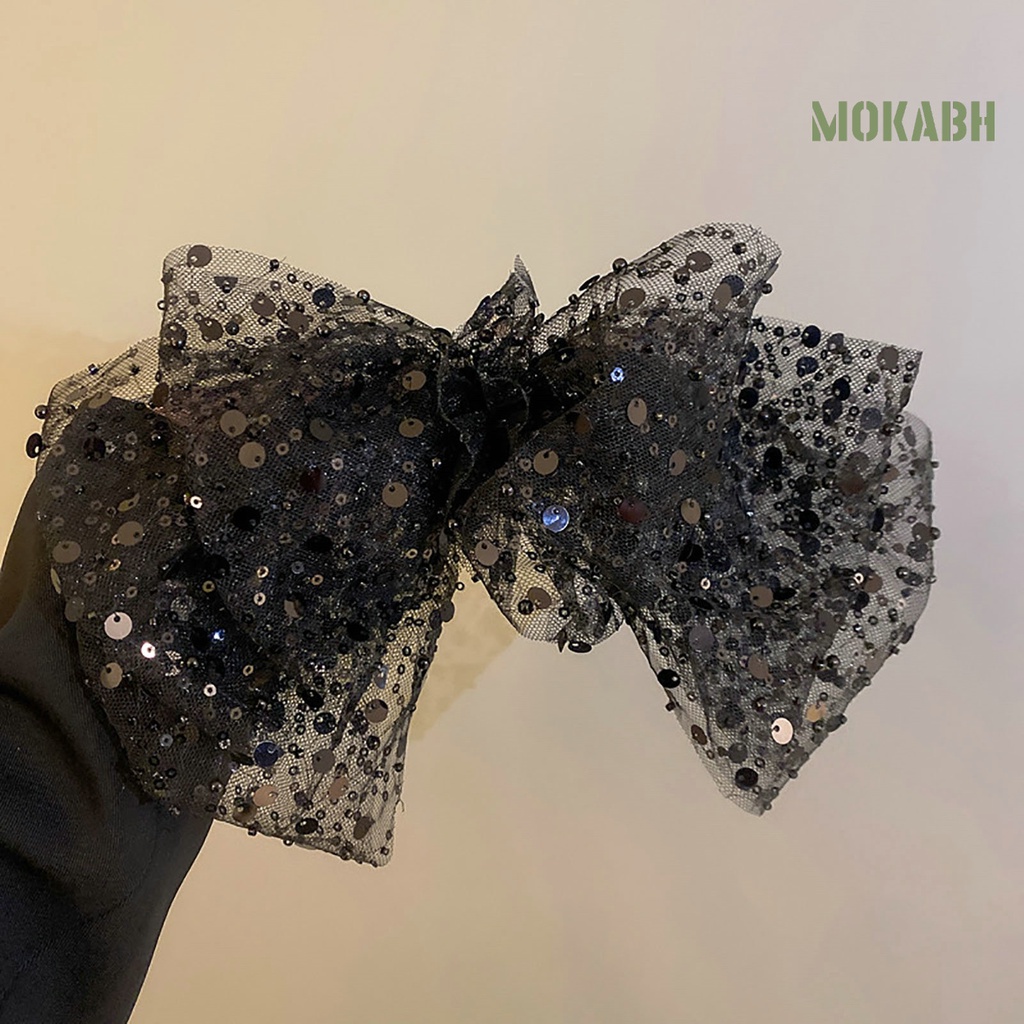 Kẹp Tóc Hình Nơ Lưới Màu Trơn Xuyên Thấu Nhiều Lớp Sang Trọng Dành Cho Nữ
