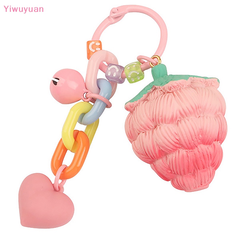 < Yiwuyuan > Móc Khóa Quả Dâu Tây Màu Hồng Dễ Thương Có Quả Bóng Lông Trang Trí Ba Lô Xe Hơi Ch