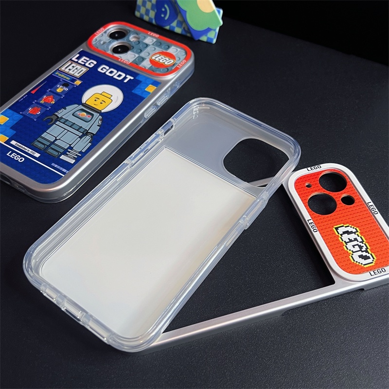 Ốp Điện Thoại TPU Mềm Trong Suốt Họa Tiết Khối Lego 2 Trong 1 Bảo Vệ Ống Kính Máy Ảnh Cho iphone 14 13 12 11 Pro Max