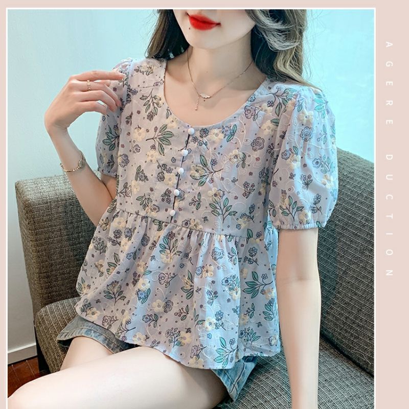 Áo Sơ Mi Chiffon Tay Phồng Thêu Hoa Thời Trang Mùa Hè 2023 Cho Nữ