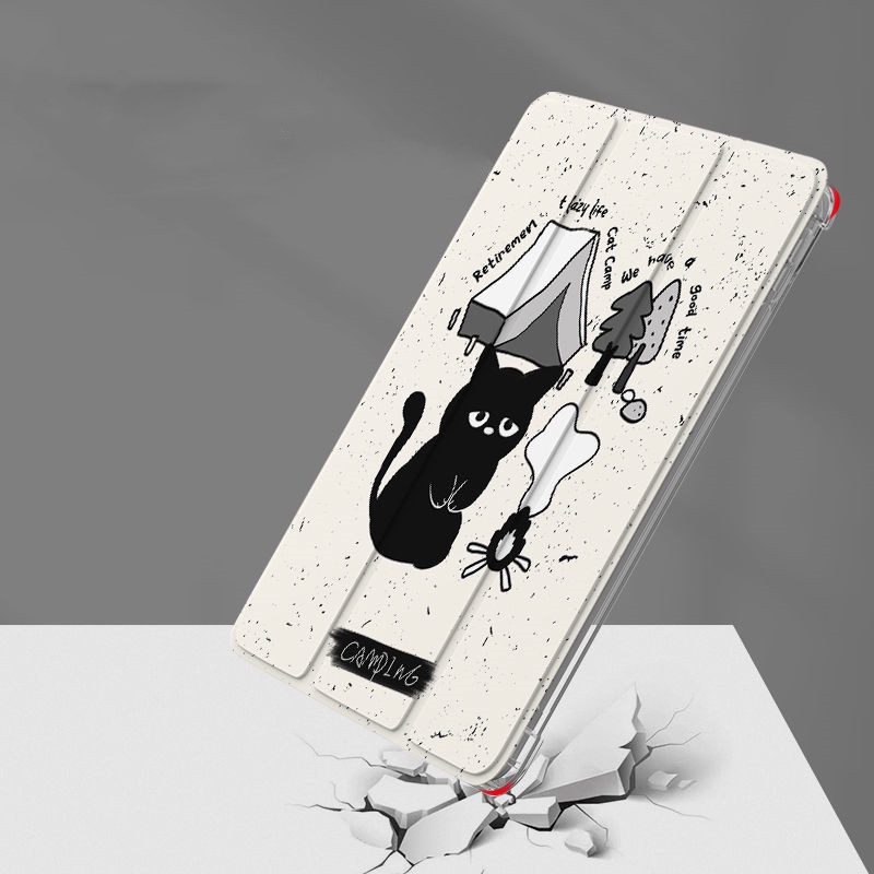 Ốp Máy Tính Bảng Mềm Họa Tiết Mèo Hoạt Hình Dễ Thương Có Ngăn Đựng Bút Cho iPad Gen10 7 / 8 / 9 Air4 Air5 Pro11 Pro12.9 mini6