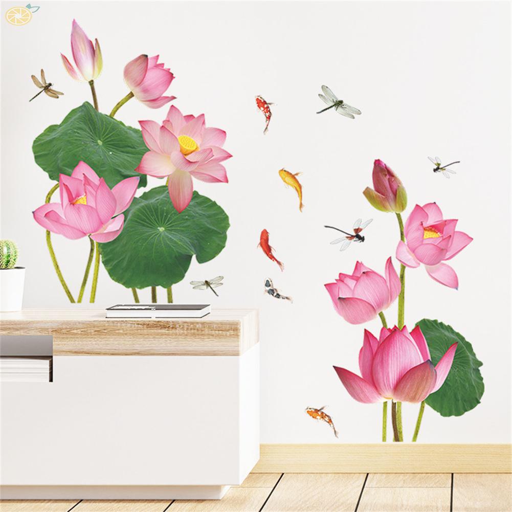 【VARSTR】Mystical Chinese Style Lotus Koi &amp; Dragonfly 60x30cm Wall Stickers Perfect for Bedroom