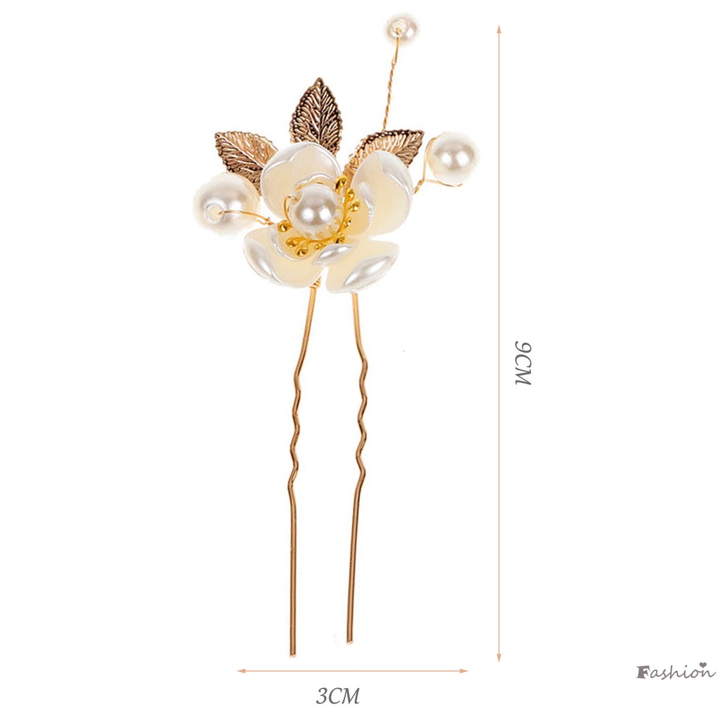 U-bông Cài Tóc Chữ U 6 Nhánh Lá Nhôm Đính Ngọc Trai Giả Thanh Lịch Cho Cô Dâu Trong Ngày Cưới