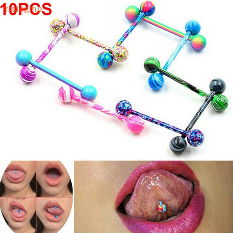 Set 10 Khuyên Lưỡi Bằng Thép Không Gỉ Cá Tính