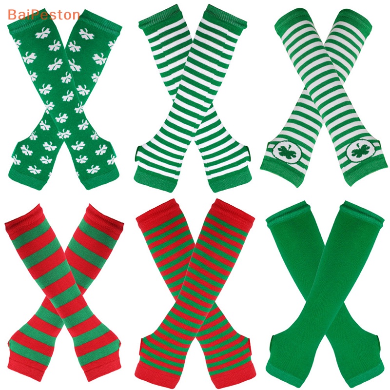 Găng Tay Dệt Kim Dài Hở Ngón Họa Tiết Giáng Sinh Cho Nữ