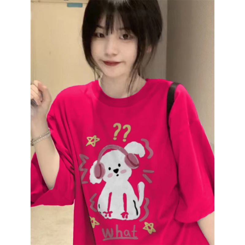 Áo Thun 100% Cotton Tay Ngắn Cổ Tròn In Họa Tiết Phong Cách Hàn Quốc Cho Nữ