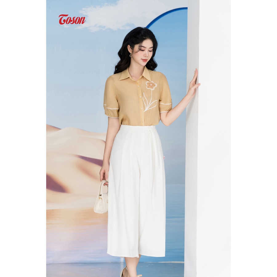 Áo tơ be kem, cổ đức thêu đính bông hoa Limitted 14004E83 Toson