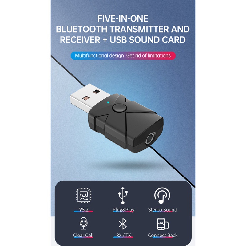 Thiết Bị Truyền Nhận Tín Hiệu Bluetooth 5.2 5 Trong 1 Giắc Cắm 3.5mm Aux A2Dp Cho Xe Hơi