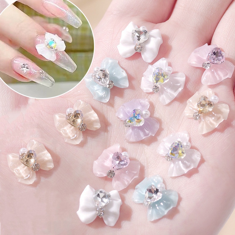 Hạt Ngọc Trai / Kim Cương Giả / Nơ 3D Tự Dính Trang Trí Móng Tay Thời Trang Đẹp Mắt Charms