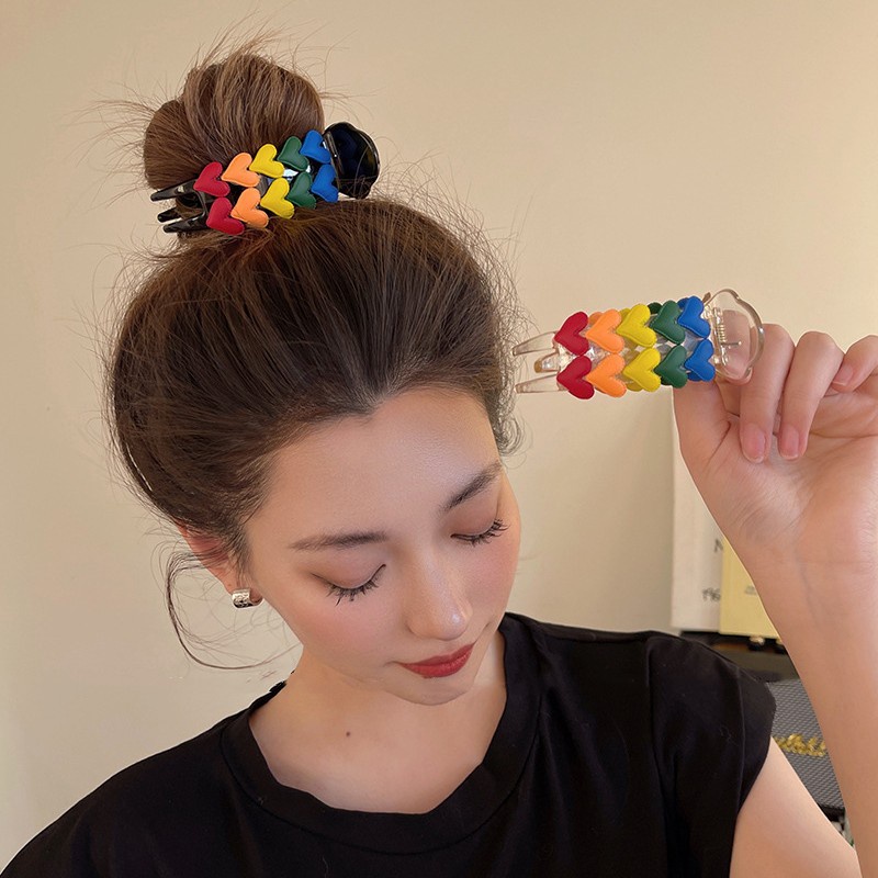 Kẹp Tóc Hình Trái Tim Màu Cầu Vồng Phong Cách Mới Cho Nữ