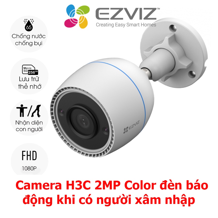 Camera wifi ezviz c3tn, c3wn, c3n, c3w, h3c,độ phân giải 3k Full HD ban đêm có màu, có báo động bằng tiếng còi