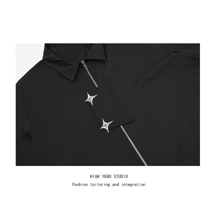 Áo Thun POLO Tay Ngắn Dáng Rộng Có Khóa Kéo Phong Cách Đường Phố Mỹ Thời Trang Cho Nam Và Nữ