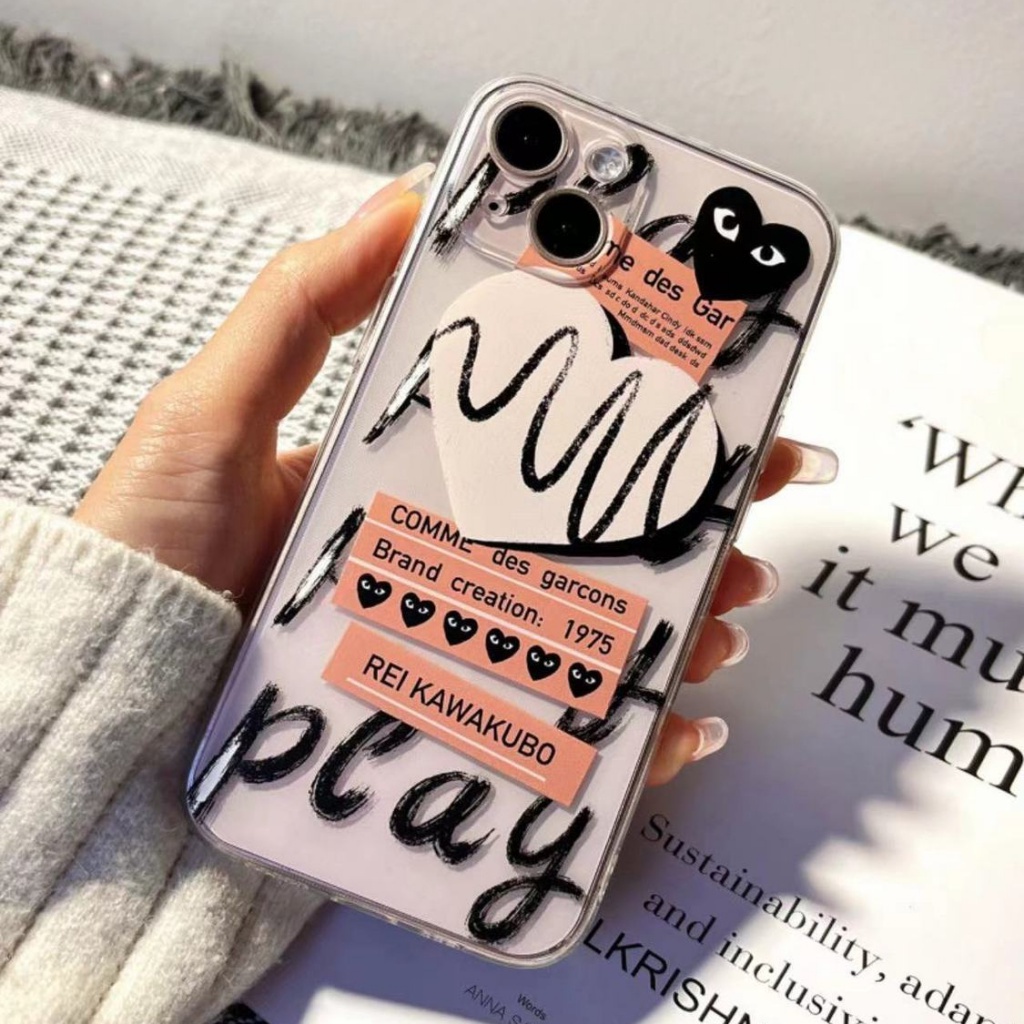 ✅Ốp Điện Thoại Trong Suốt Họa Tiết Trái Tim Graffiti Viền Thẳng Độc Đáo Cho Iphone 13 / plus14pro 7 max 12 8 / / xrxs YL8N