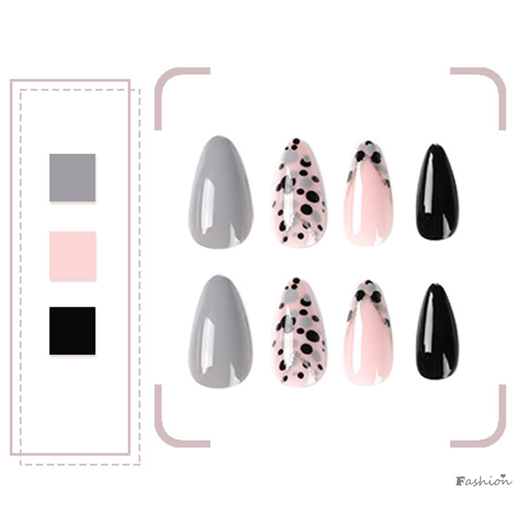 Móng Tay Giả Họa Tiết Chấm Bi Màu Xám Đen Mượt Mà Không Bong Tróc