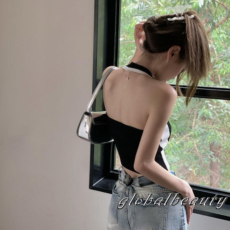 Áo Croptop Sát Nách Màu Sắc Tương Phản Thời Trang Mùa Hè Cho Nữ