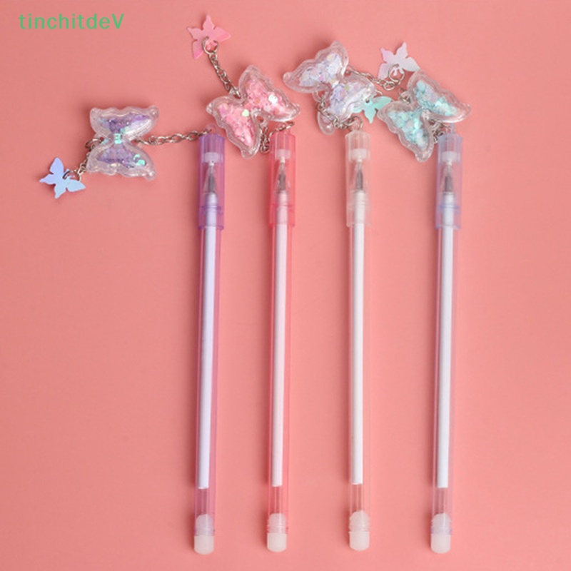 1 Bút Mực Gel Ngòi 0.5mm Đính Kim Sa Hình Bướm Sáng Tạo Màu Sắc Ngẫu Nhiên Dành Cho Học Sinh