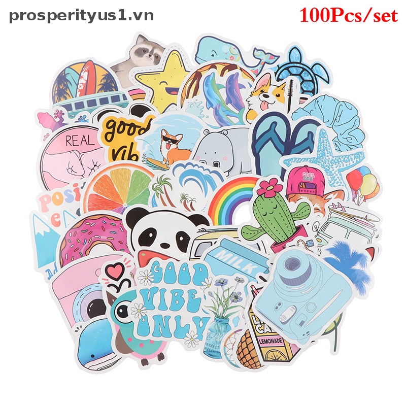 1 [prosperityus1] 100 Miếng Dán Vinyl Chống Nước Trang Trí Xe Hơi Laptop