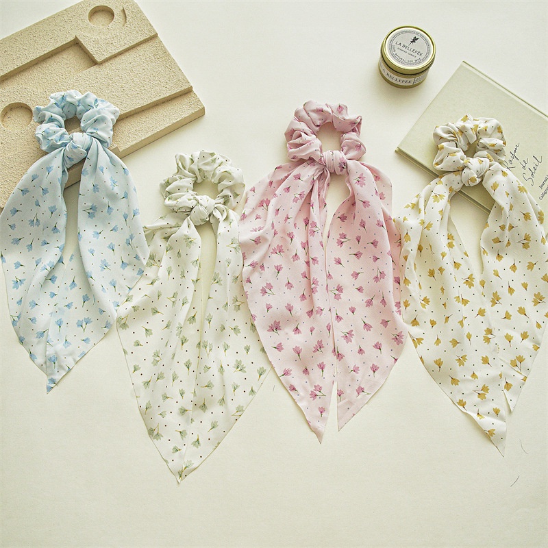 Dây Cột Tóc Vải Bản Lớn In Họa Tiết Hoa Nghệ Thuật Mùa Hè Mới Cho Nữ