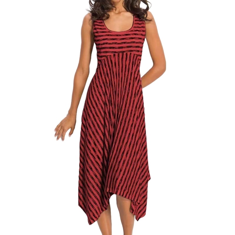 Đầm Midi Không Tay Họa Tiết Kẻ Sọc Thời Trang Mùa Hè Cho Nữ