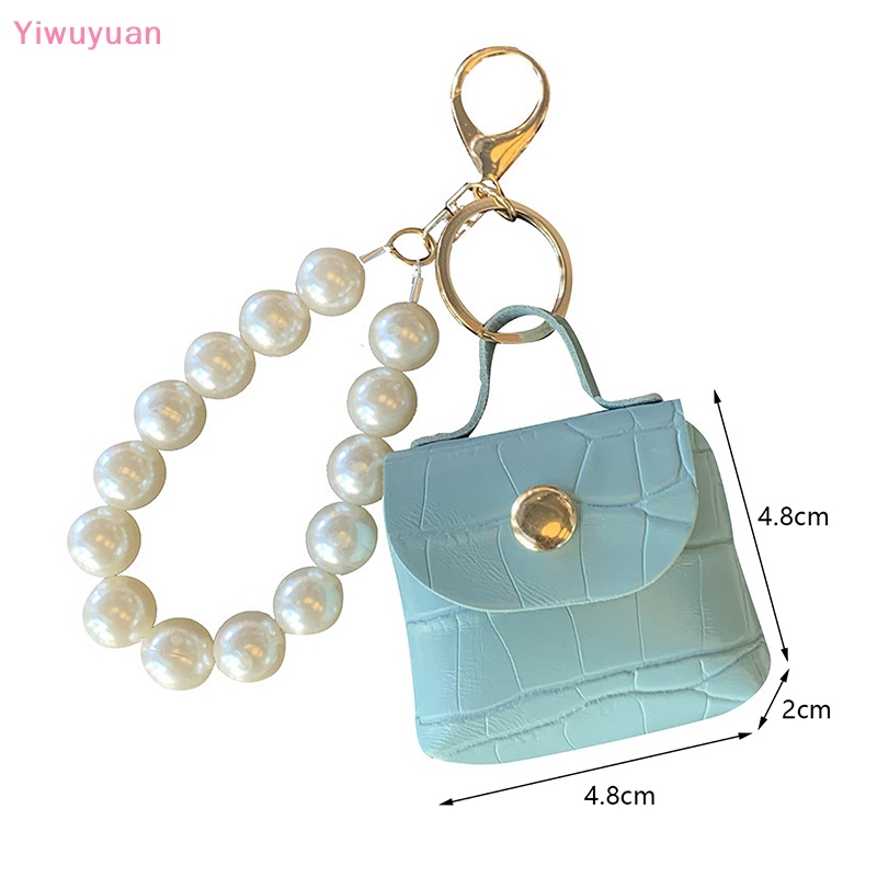 < Yiwuyuan > Túi Da Mềm Mini Đựng Tai Nghe / Tiền Xu Có Móc Khóa Ngọc Trai Dễ Thương Mới