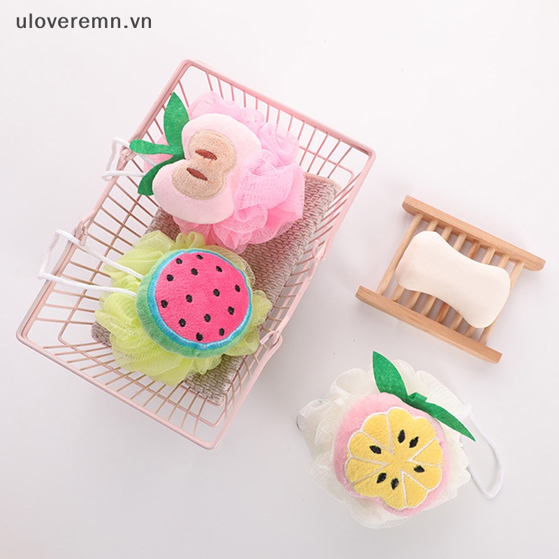 1 Bông Tắm Bằng Xơ Mướp Phối Lưới Nhiều Màu Họa Tiết Trái Cây Hoạt Hình Dễ Thương