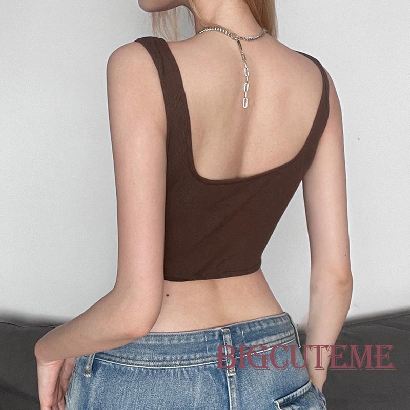 Áo Tank Top Hai Dây Cổ Chữ V Màu Trơn Phối Dây Rút Thời Trang Cho Nữ