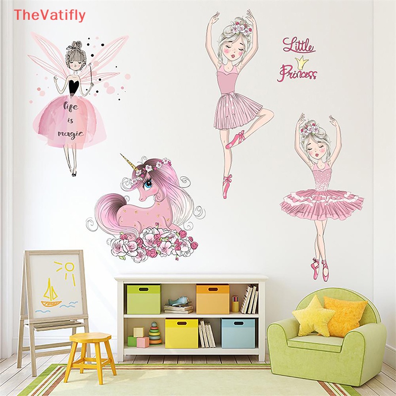 [Thevalifly] Sticker Dán Tường Phòng Bé Gái Múa Ba Lê Hoạt Hình Có Thể Tháo Rời