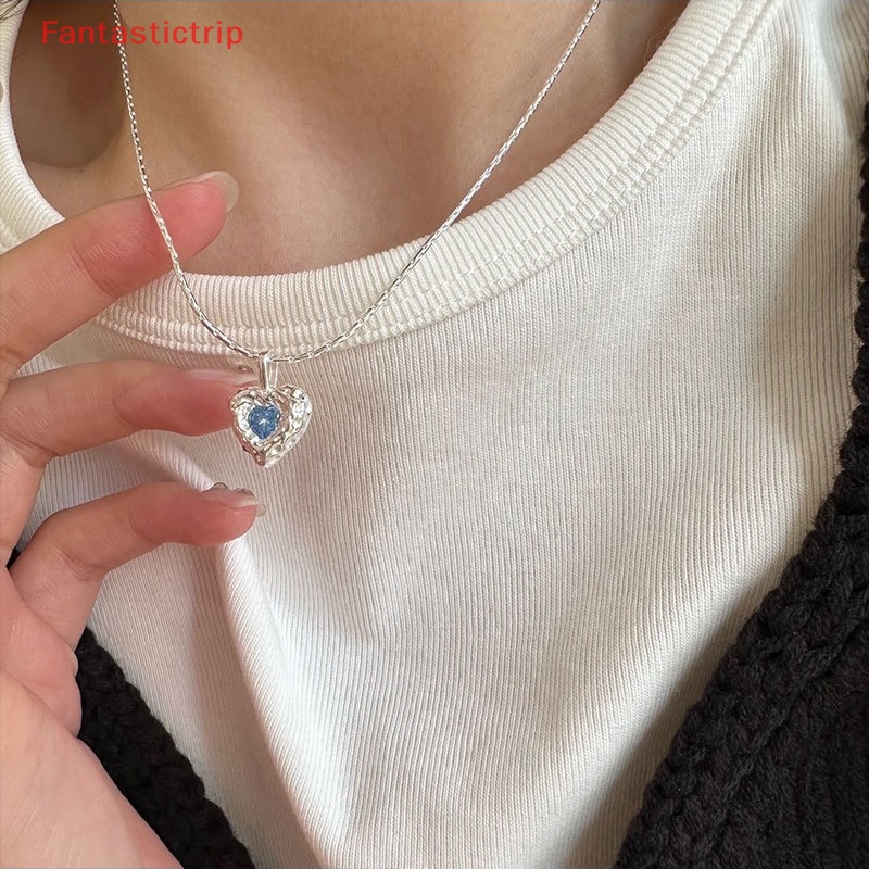 Vòng cổ Mặt Trái Tim Đính Pha Lê Xanh Dương Thời Trang Hàn Quốc Dành Cho Nữ