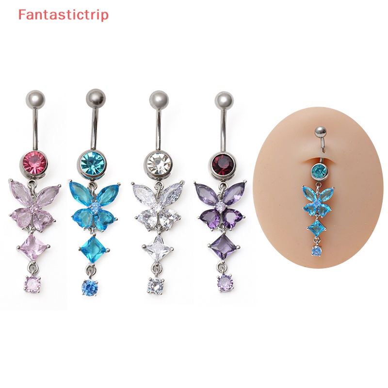 [Fantastictrip] Khuyên Rốn Bằng Thép Không Gỉ Đính Đá Zircon Hình Bướm Thời Trang Mới Cho Nữ