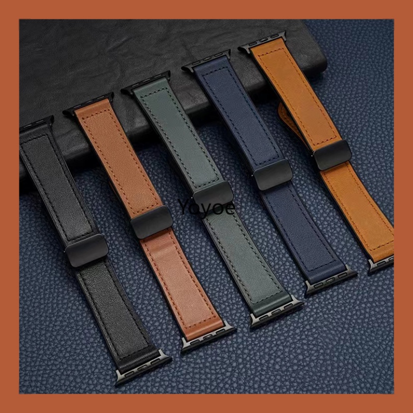 Dây Đeo Bằng Da Và Silicon Có Khóa Nam Châm Cho iWatch Series 8 Ultra SE 7 6 5 4 3 2 1 45mm 41mm 40mm 49mm 49mm 38mm