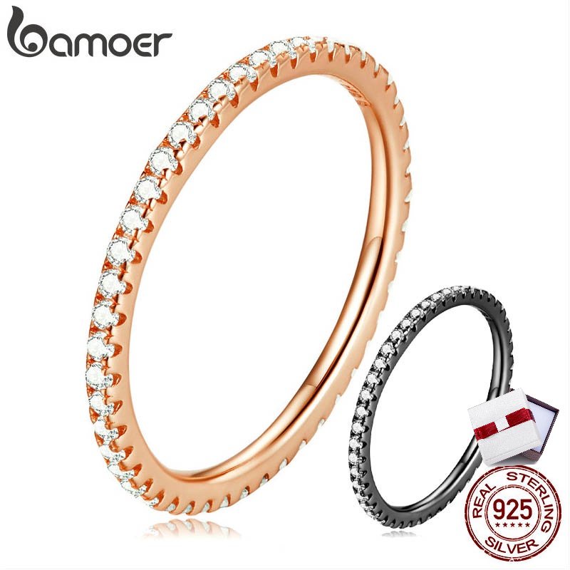 Nhẫn BAMOER bằng bạc 925 đính đá zircon thiết kế đơn giản thời gian cho nữ