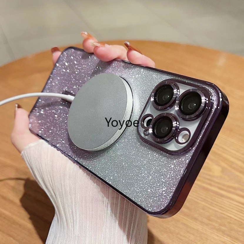 Ốp Điện Thoại Kính Cường Lực Viền Silicon Dẻo Màu Phấn Lấp Lánh Kèm Giá Đỡ Từ Tính Cho iPhone 14 Plus 13 12 11 Pro Max