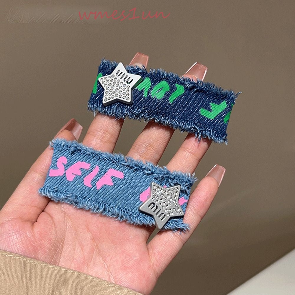 Kẹp Tóc Hình Ngôi Sao Năm Cánh Phong Cách Cổ Điển BB y2k WMES15H Dành Cho Bạn Gái|Phụ Kiện Tóc Giả Bằng Vải Denim Thời Trang Dễ Thương Cho Nữ