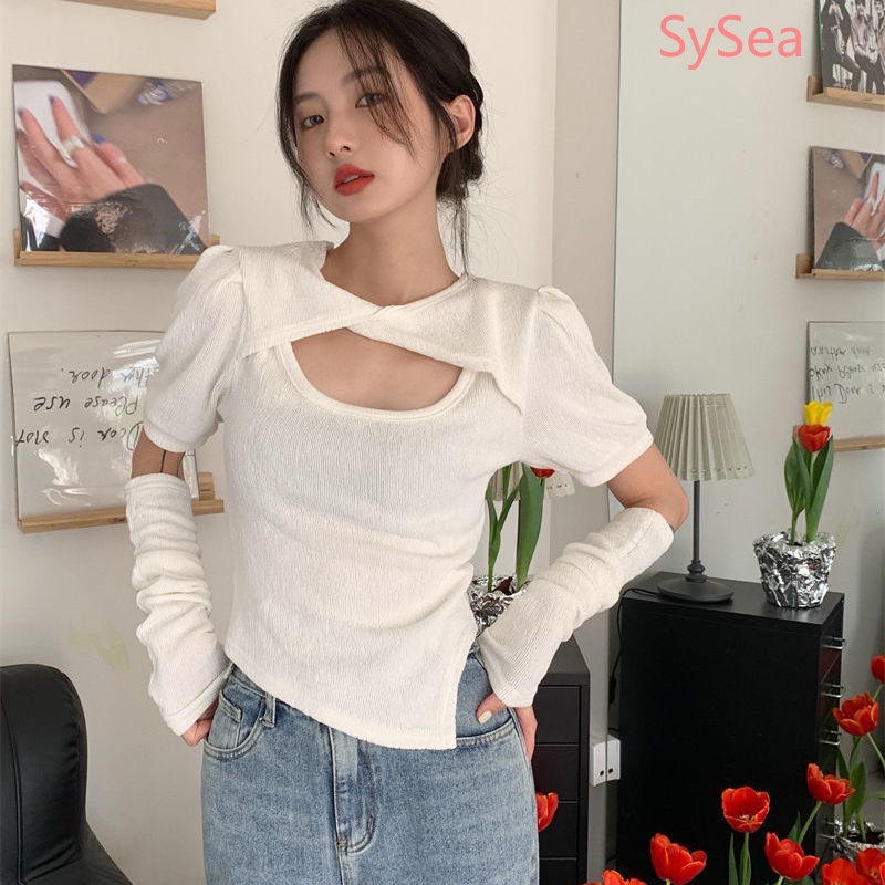 Áo Kiểu Hàn Quốc Dáng Ôm Thiết Kế Bất Đối Xứng Thời Trang Cho Nữ