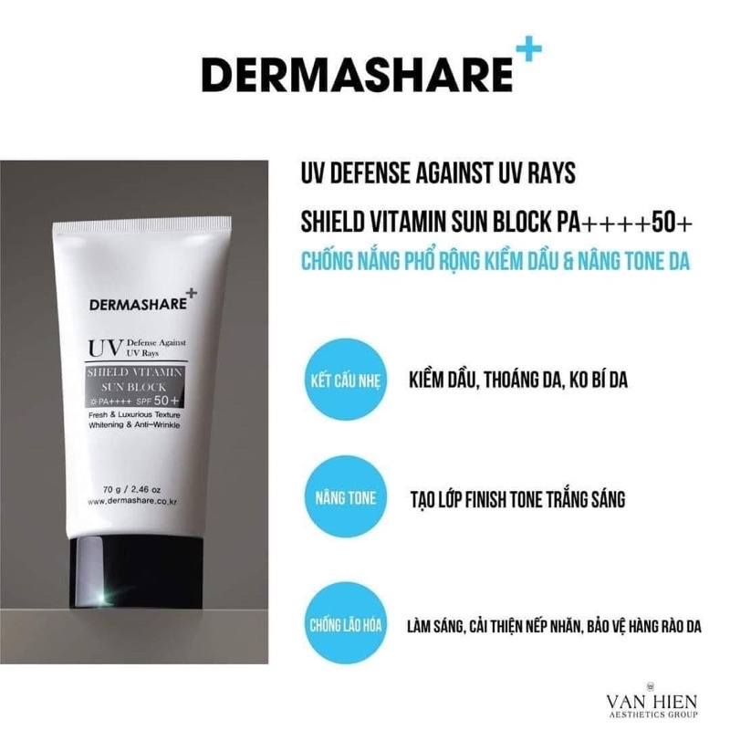 Kem Chống Nắng Dermashare UV Shield Vitamin Sun Block PA++++ Spf 50 +