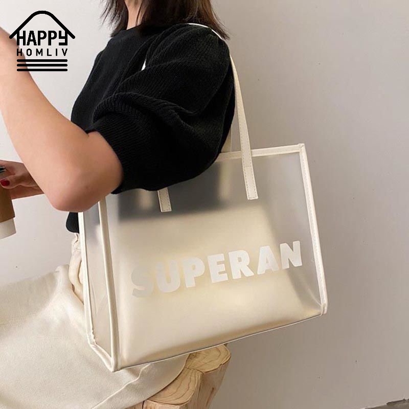 Túi xách trong suốt HAPPY HOMLIV cỡ lớn 13-inch thời trang công sở cho nữ