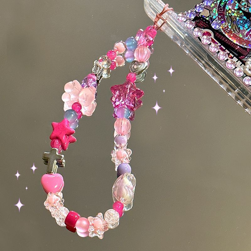 Dây Đeo Điện Thoại / Máy Ảnh CCD Phong Cách Thiên Văn Tự Làm Phối Hạt Cườm Màu Hoa Hồng