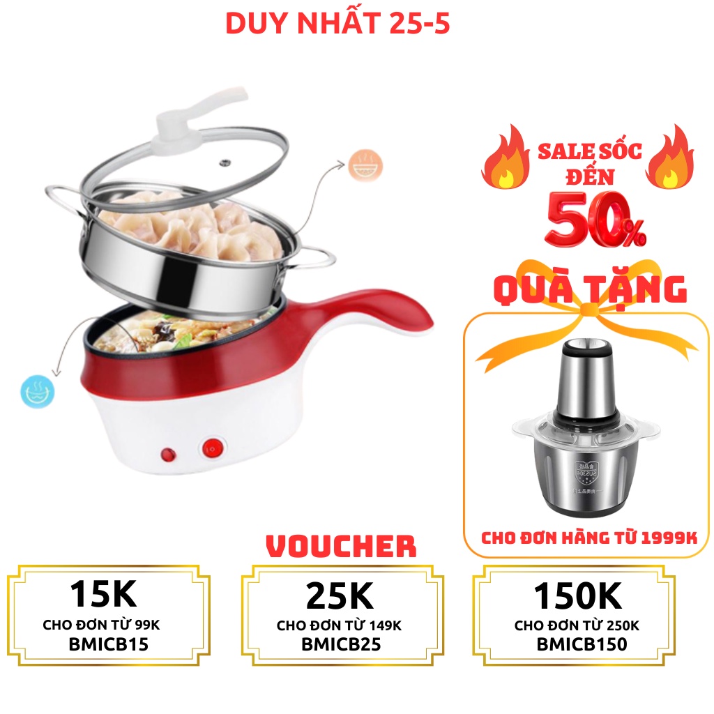 Nồi Lẩu Điện Đa Năng Kèm Giá Hấp Có Tay Cầm Tiện Dụng 18cm, Nồi Lẩu Hấp Mini 2 Tầng - Fujika