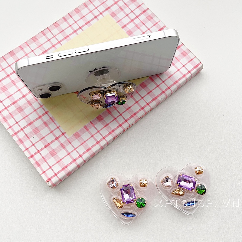 Giá Đỡ Điện Thoại Đính Đá Hình Trái Tim Thời Trang Chống Rơi