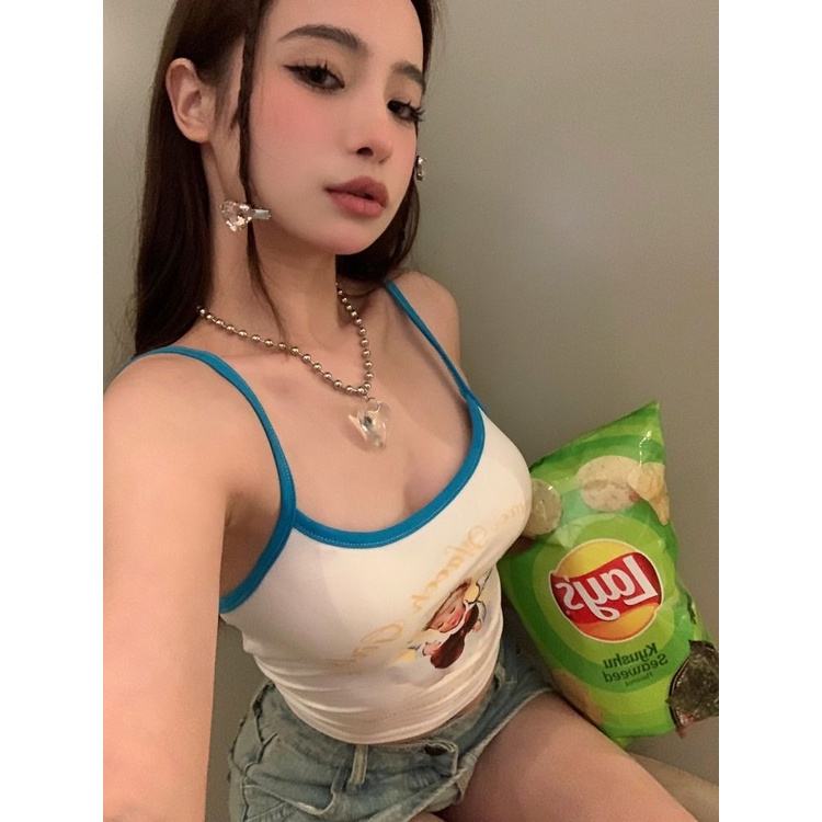 Áo Hai Dây Ôm Dáng In Hình Thiên Thần Ngọt Ngào Thời Trang Mùa Hè Quyến Rũ Cho Nữ