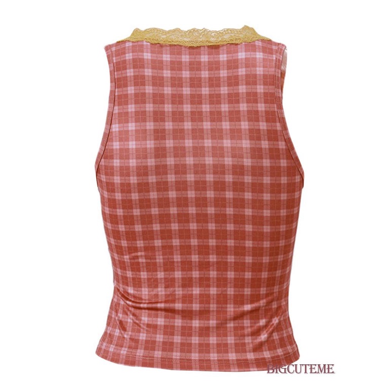 Áo Lửng Không Tay Cổ Chữ V Họa Tiết Caro Thời Trang Nữ