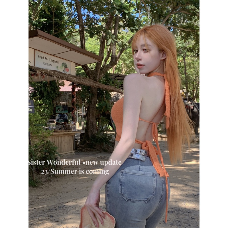 「Nonfatgirl」Áo Hai Dây Dáng Ngắn Phối Dây Cột Gợi Cảm Dễ Thương Thời Trang Mùa Hè Cho Bạn Gái