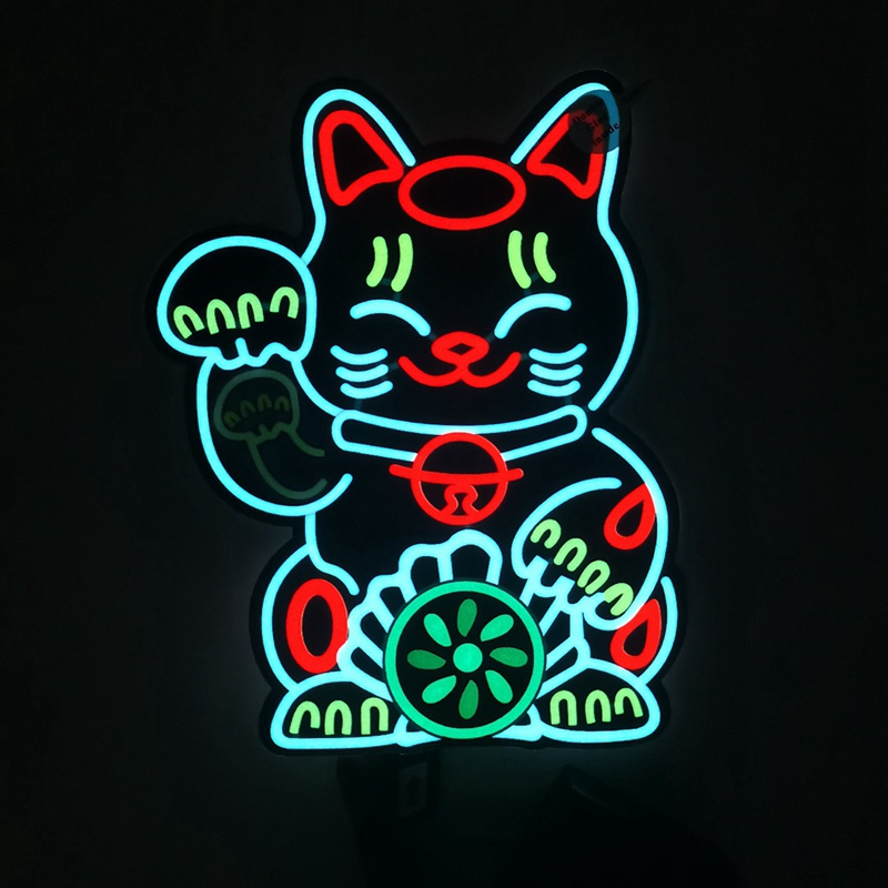 Miếng Dán Trang Trí Kính Chắn Gió Xe Hơi Hình Mèo May Mắn Có Đèn LED Phát Sáng Độc Đáo