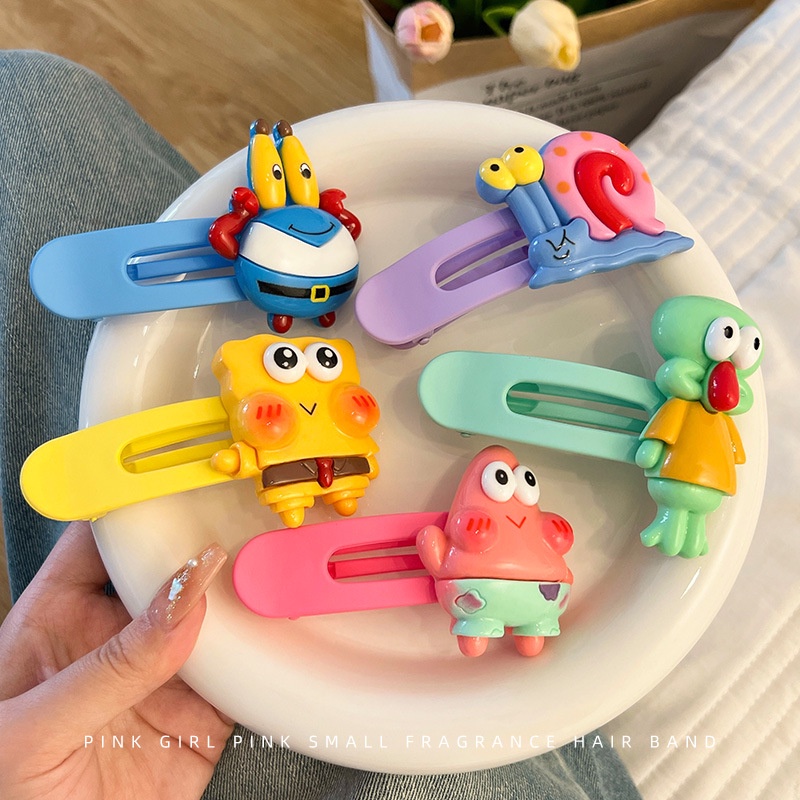 Kẹp Tóc Nhỏ Hình SpongeBob / Ngôi Sao / Vịt Hoạt Hình Dễ Thương
