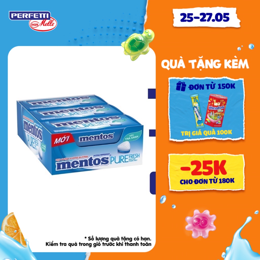 Kẹo ngậm không đường Mentos Pure Fresh (Hộp 6 hủ)