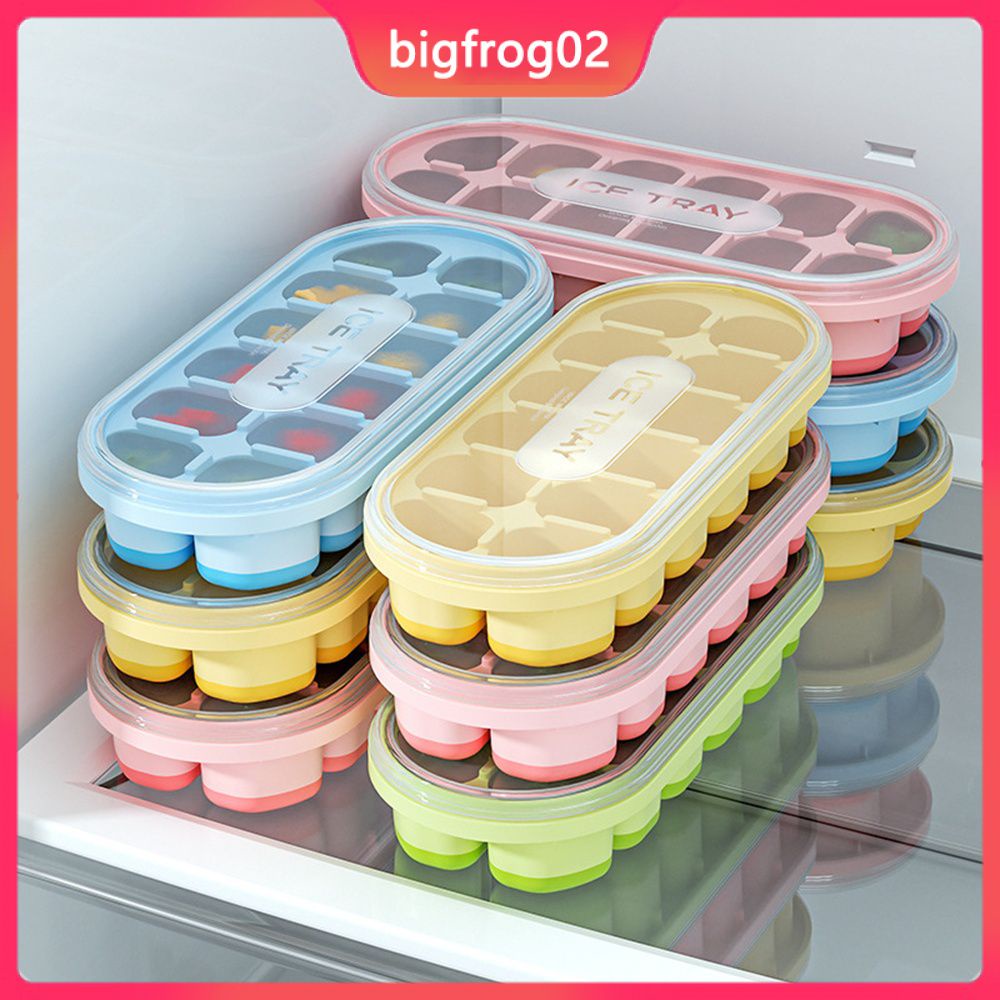 Khay Làm Đá Bằng Silicon Đế Mềm Có Nắp Đậy Tiện Lợi