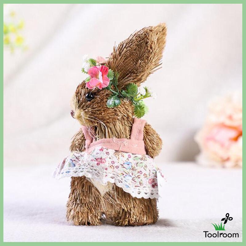 Mô Hình Chú Thỏ Phục Sinh Bằng Rơm Thủ Công Để Bàn Trang Trí