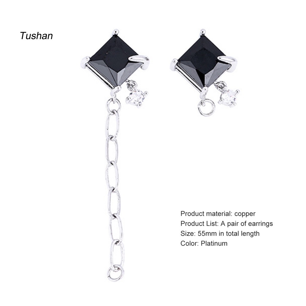 1 Đôi Bông Tai Xích Đính Đá Zircon Màu Đen Dễ Phối Đồ Phong Cách Hip Hop Thời Trang Cho Nữ